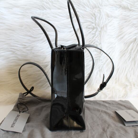 Balenciaga Black Patent Leather XXS Shopping Tote Crossbody Bag New - Picture 10 of 14